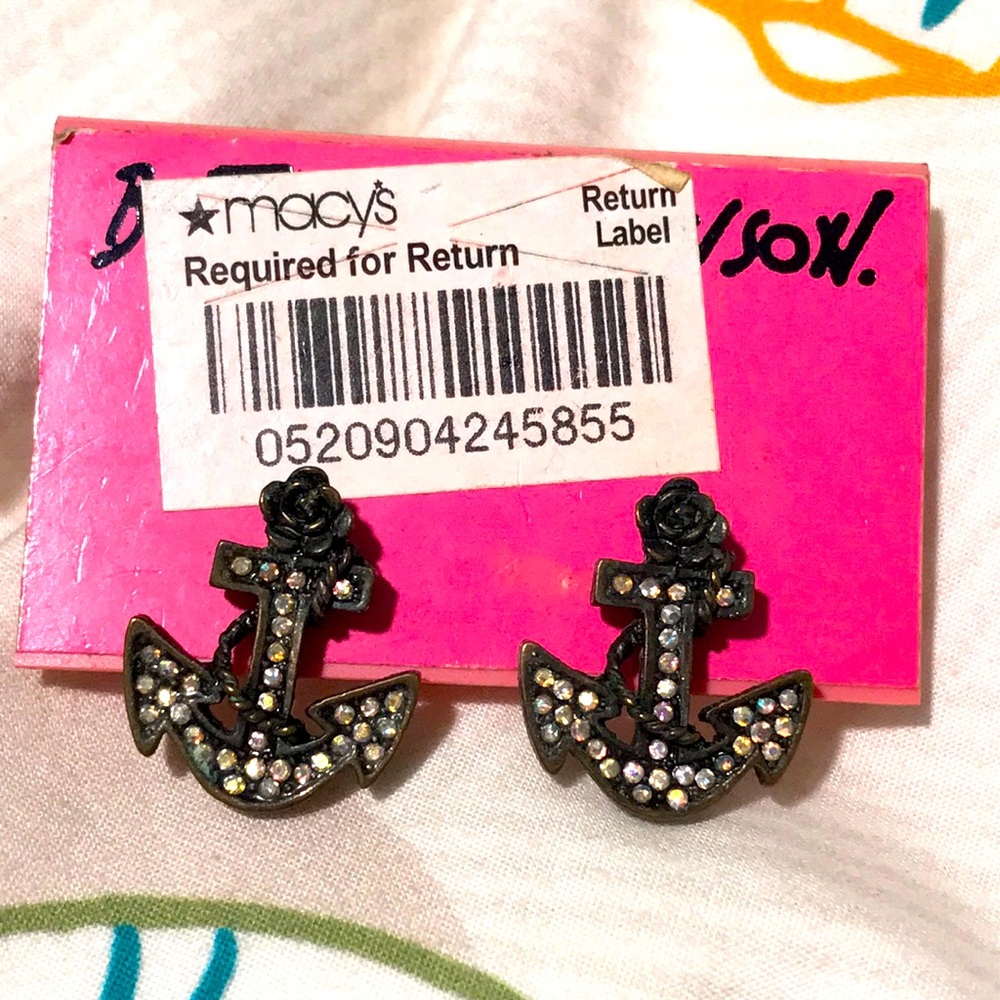 Betsy Johnson anchor flower rhinestone earrings